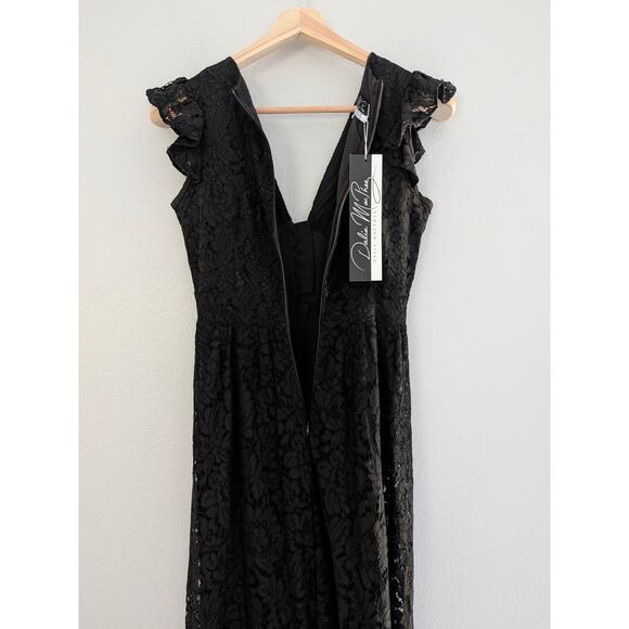 NWT Dalia MacPhee Black Flutter Sleeve Floral Lace Maxi Dress Women's Size Small - Picture 5 of 7